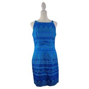 Vintage Blue Floral Pattern 80s / 90s Mini Sheath Dress Size 7/8  Hawaii, Beach